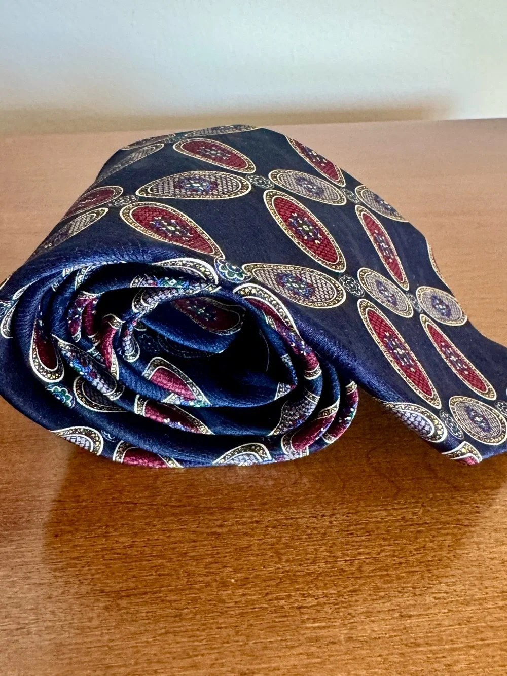 Enrico Guccini Men’s necktie 100 % Silk Navy Retro Print Suit Extra Long Length